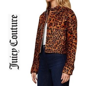JUICY COUTURE Leopard Print Leather Jacket Coat